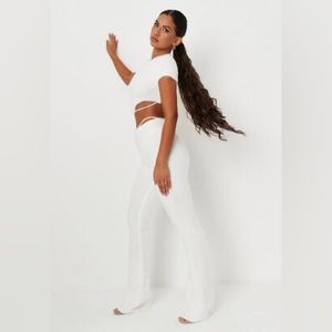 Missguided Carli Bybel X Cream Fluffy Knit Co-Ord Set (Flare Pants and Crop Top)